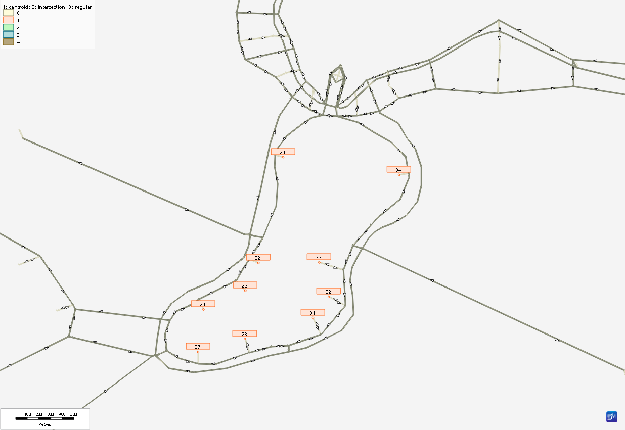 Centroids within the subarea used to create gate link information